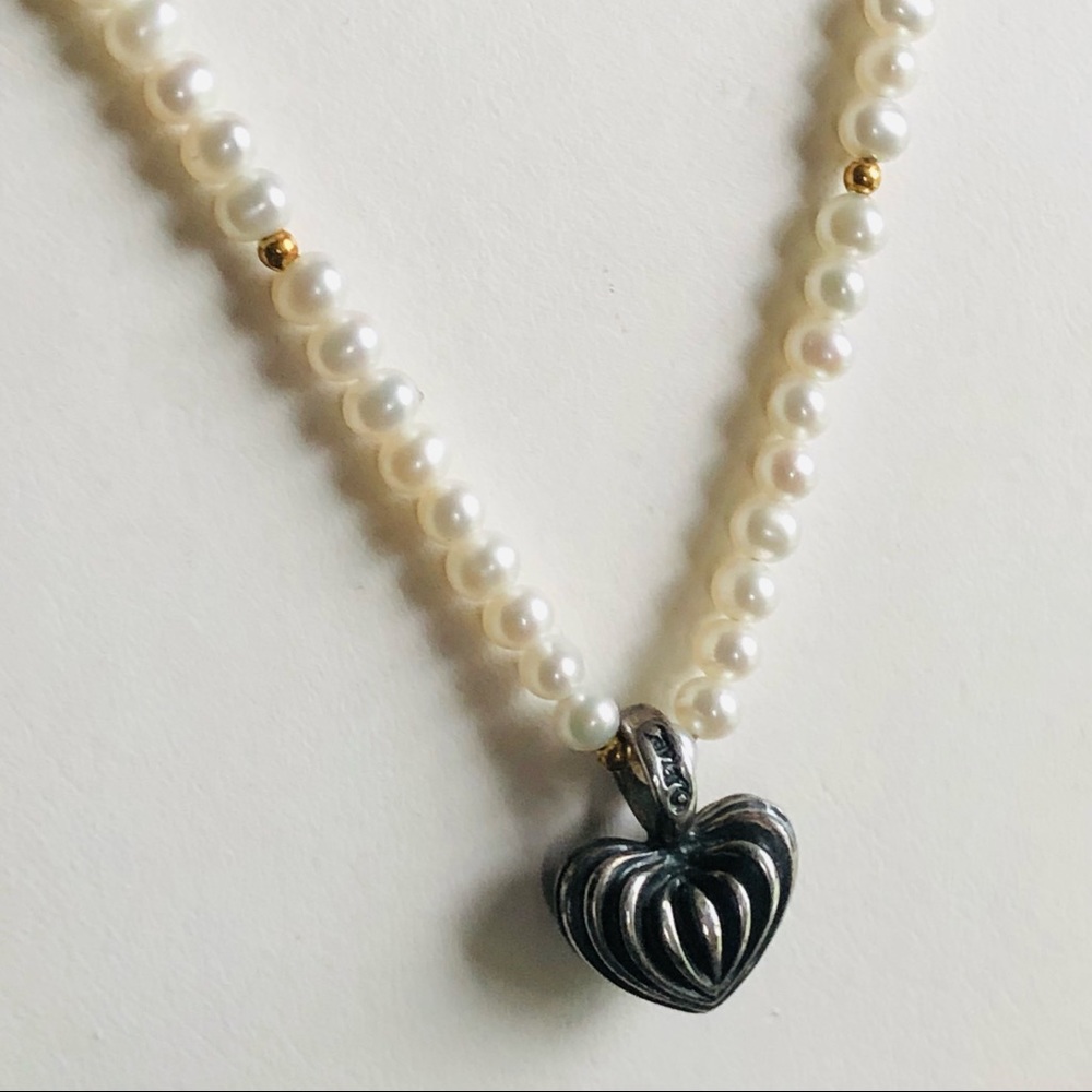 LAGOS CAVIAR 18K Gold Fresh Water Pearl Necklace w Sterling Toggle&Heart Pendant